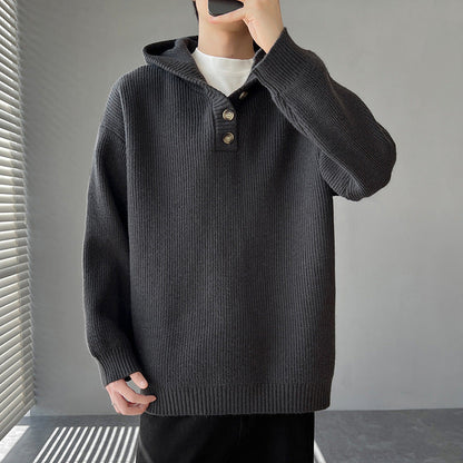 Herren Strickpullover Kapuzenpullover Knopfleiste Modern