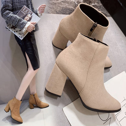 Damen Stiefeletten Elegant Blockabsatz Reißverschluss