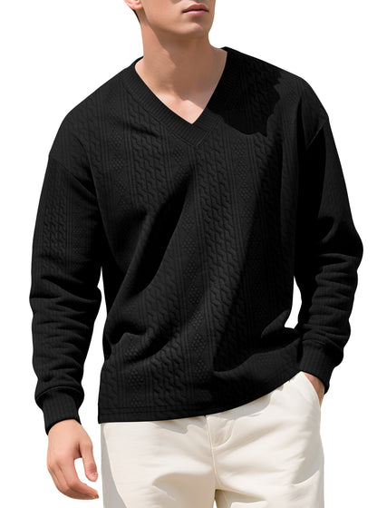 Herren Pullover Strick V-Ausschnitt Struktur Optik