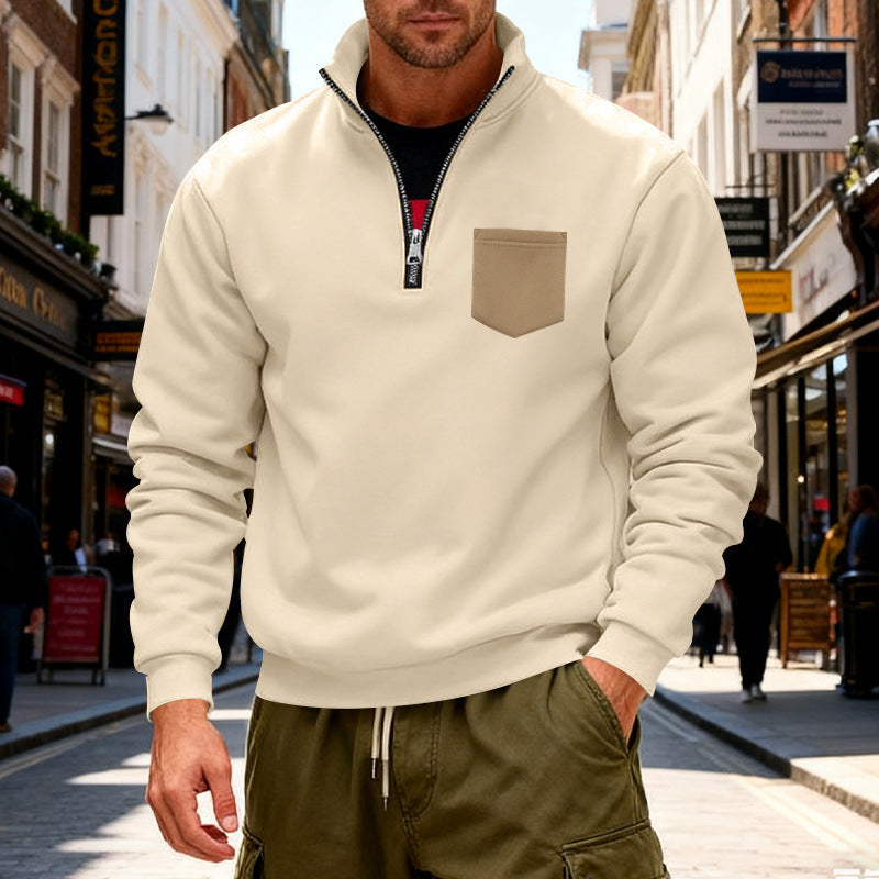 Moderner Herren Sweatshirt mit Reißverschluss und Tasche