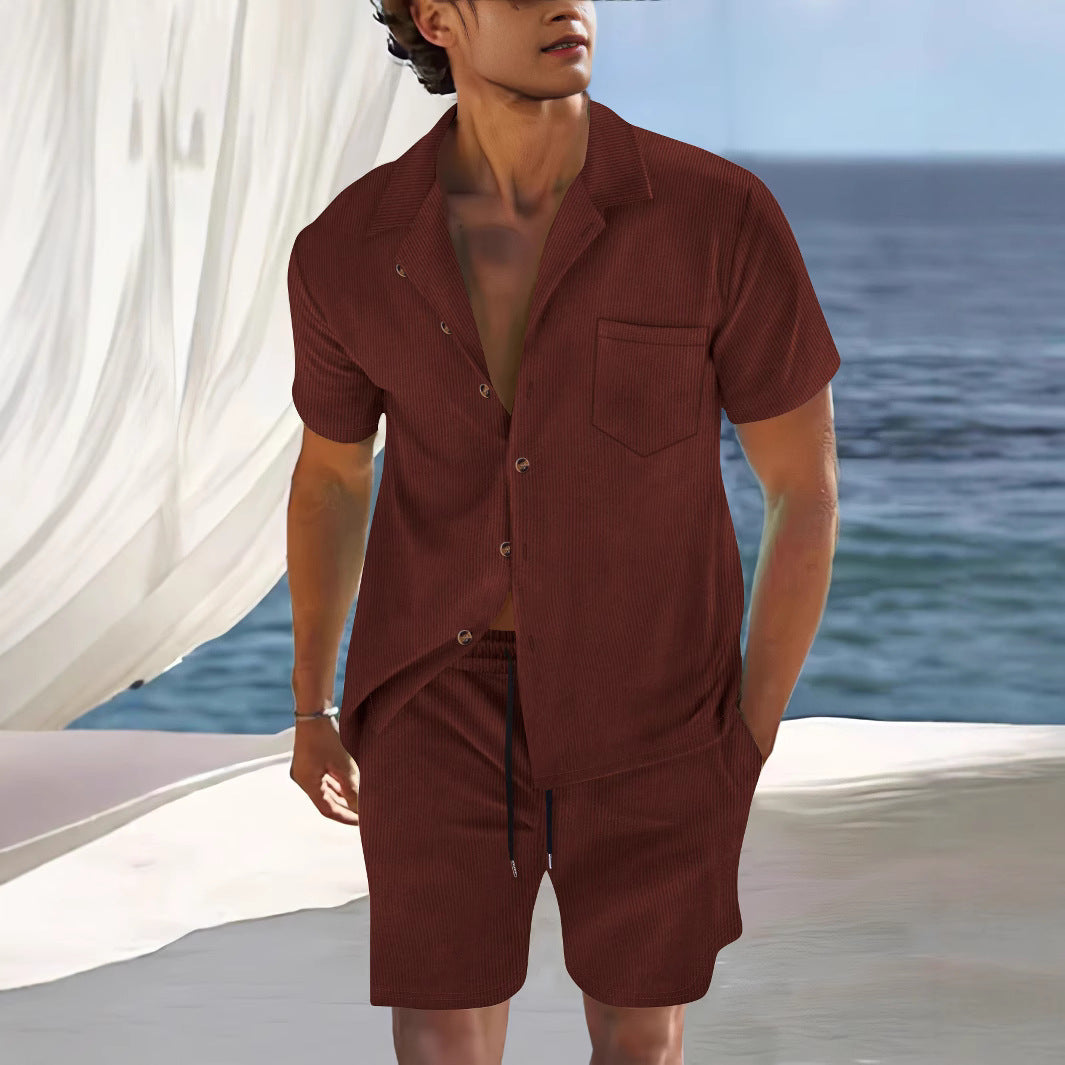 Herren Kurzarm Hemd mit passender Shorts Sommer