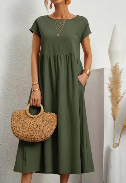 Damen Midikleid Lässig Mit Taschen Sommerkleid