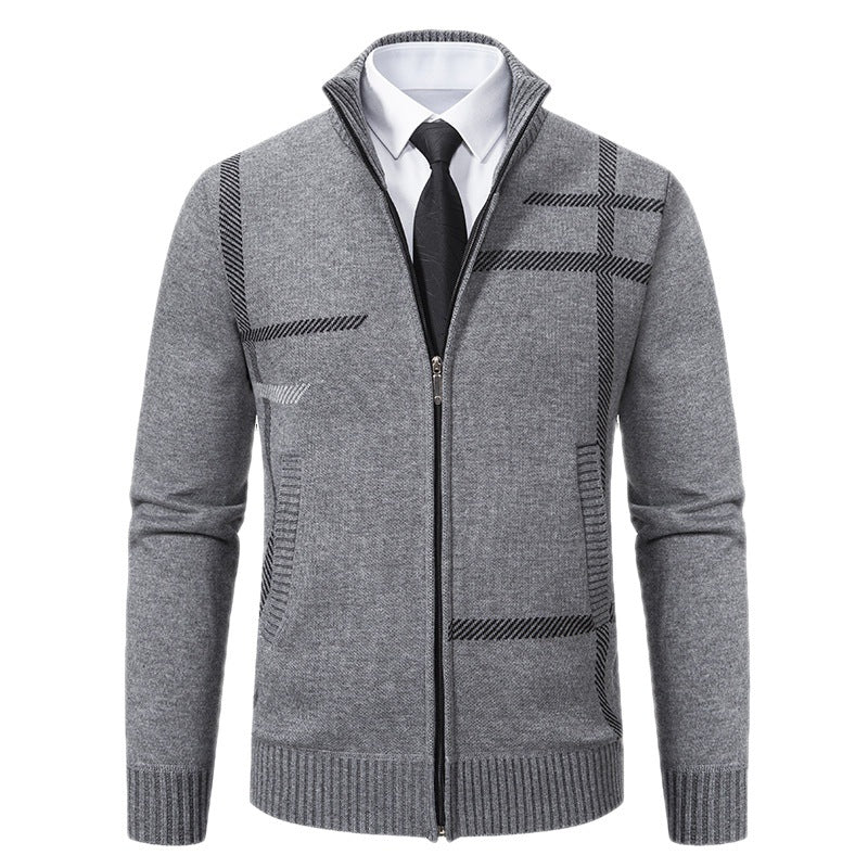 Herren Strickjacke mit Grafik-Print und Hochkragen Modern