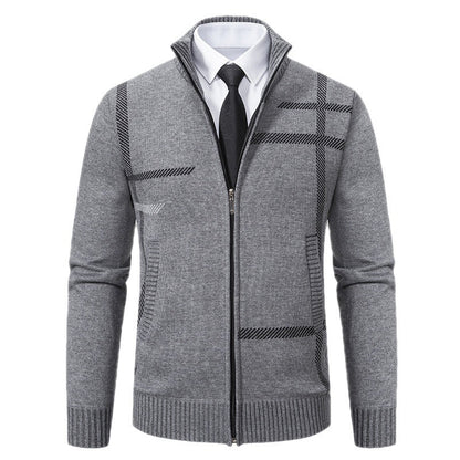 Herren Strickjacke mit Grafik-Print und Hochkragen Modern