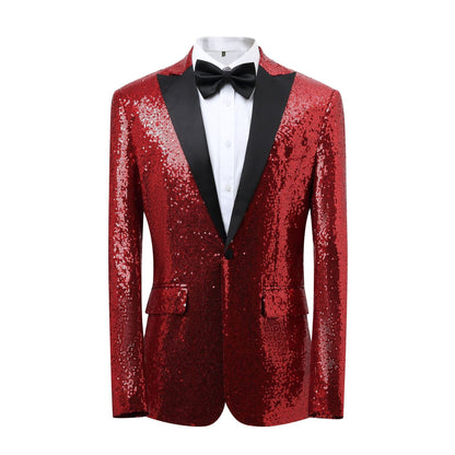 Herren Blazer Glänzend Pailletten Elegant Schwarzer Anzugsmantel