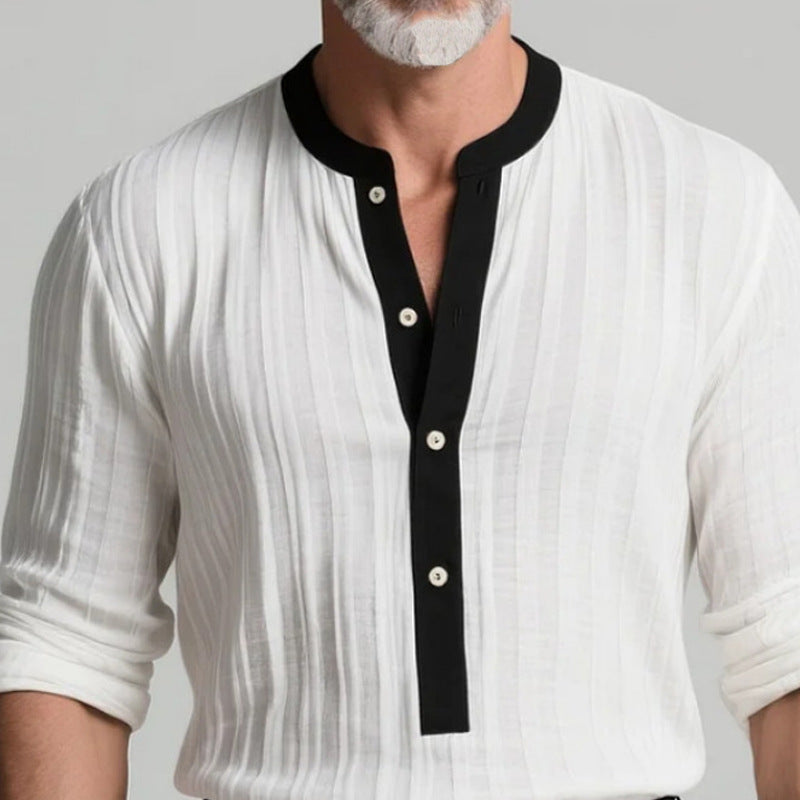 Herren Langarmhemd Modern mit Kontrastkragen und Struktur