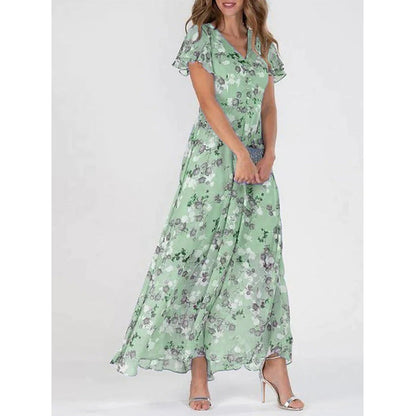 Damen Maxikleid Lang Florale Blumen Chiffon Kleid