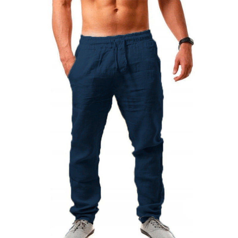 Herren Leinenhose Relaxed Fit Bequem mit Kordelzug