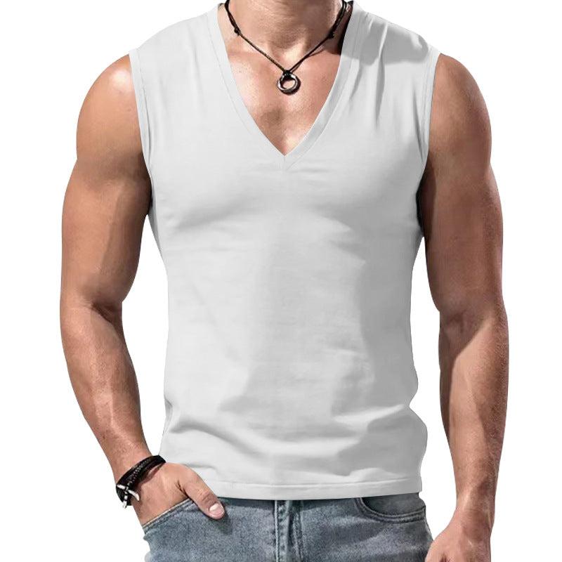 Herren T-Shirt V-Ausschnitt Ärmellos Weich Baumwolle