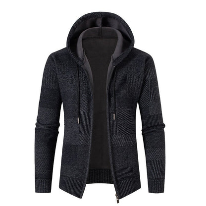 Herren Strickjacke Warm Gefüttert Waffelmuster Modern