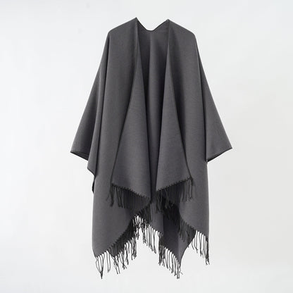 Damen Poncho Weich Fransen Luxus Modern