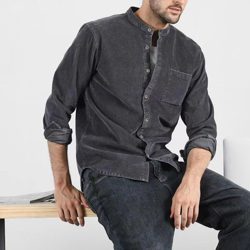 Herren Hemden Slim Fit Mandarin Kragen Elegent