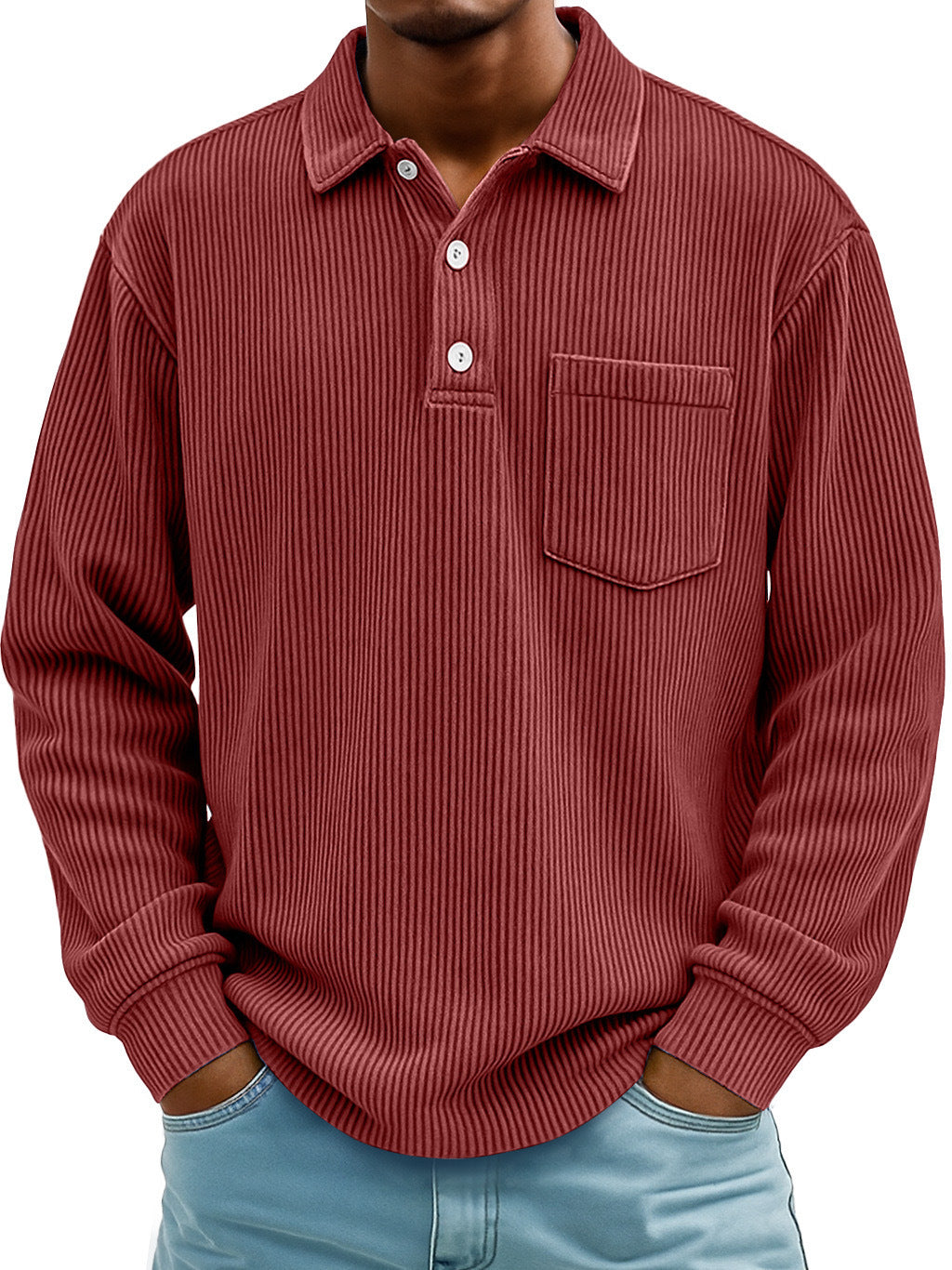 Herren Poloshirt Lässig Longsleeve Strukturiert Modern