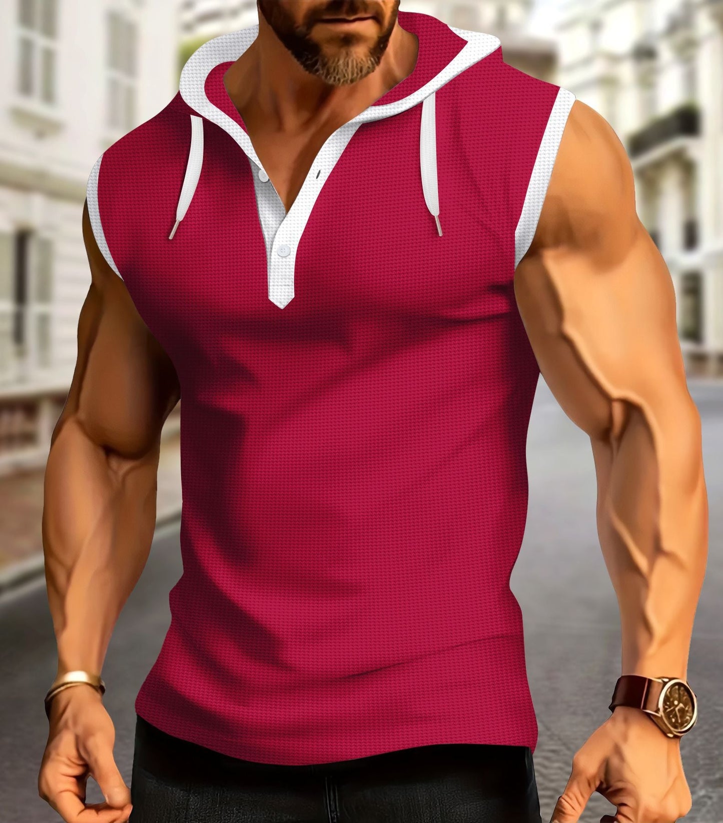 Kurzarm Kapuzen Polo Shirt Sportlich Herren