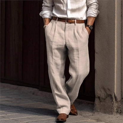 Herren Leinenhose Elegant Locker Bequem Mit Taschen