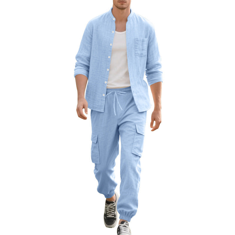 Bequemes Herren Shorts Set mit Langarmhemd Sportlich Casual