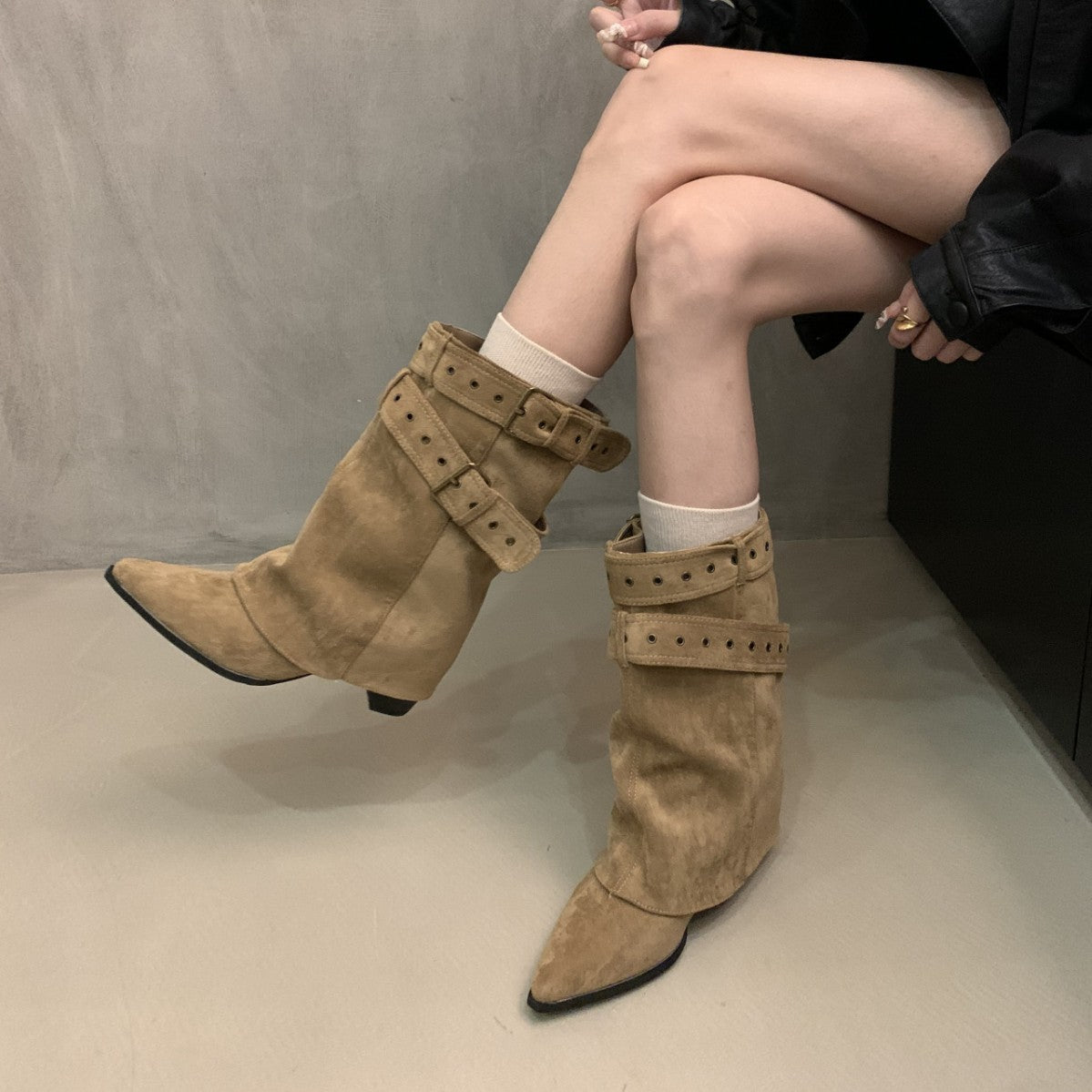 Damen Stiefel Schnallen Modisch Cut Out Schick - BerlinGlamour