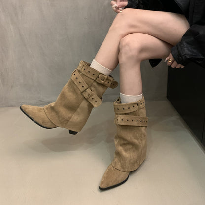 Damen Stiefel Schnallen Modisch Cut Out Schick - BerlinGlamour