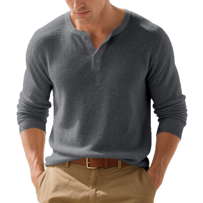 Herren Henley-Shirt Langarm Baumwolle Modern Knopfdesign