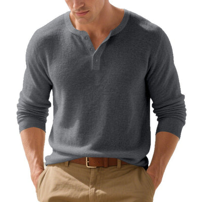 Herren Henley-Shirt Langarm Baumwolle Modern Knopfdesign