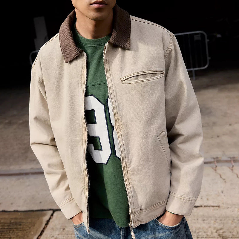 Herren Lederjacke Lässig mit Cordkragen und Taschen - BerlinGlamour