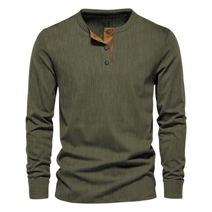 Herren Langarmshirt Modern Rippdesign Knopfdetails