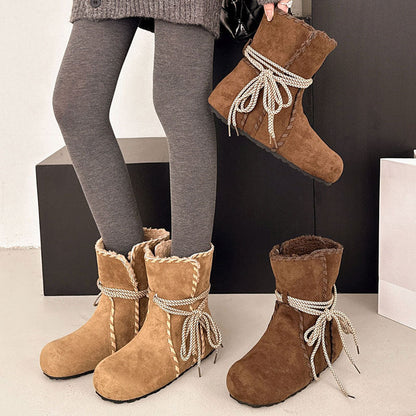 Damen Winterboots Weich Warm Schnürboots Frauenstiefel