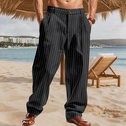 Herren Strandhose Bequem Nadelstreifen Muster Sommerhose