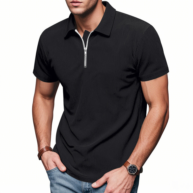 Herren Poloshirt Kurzarm Sportlich Reißverschluss