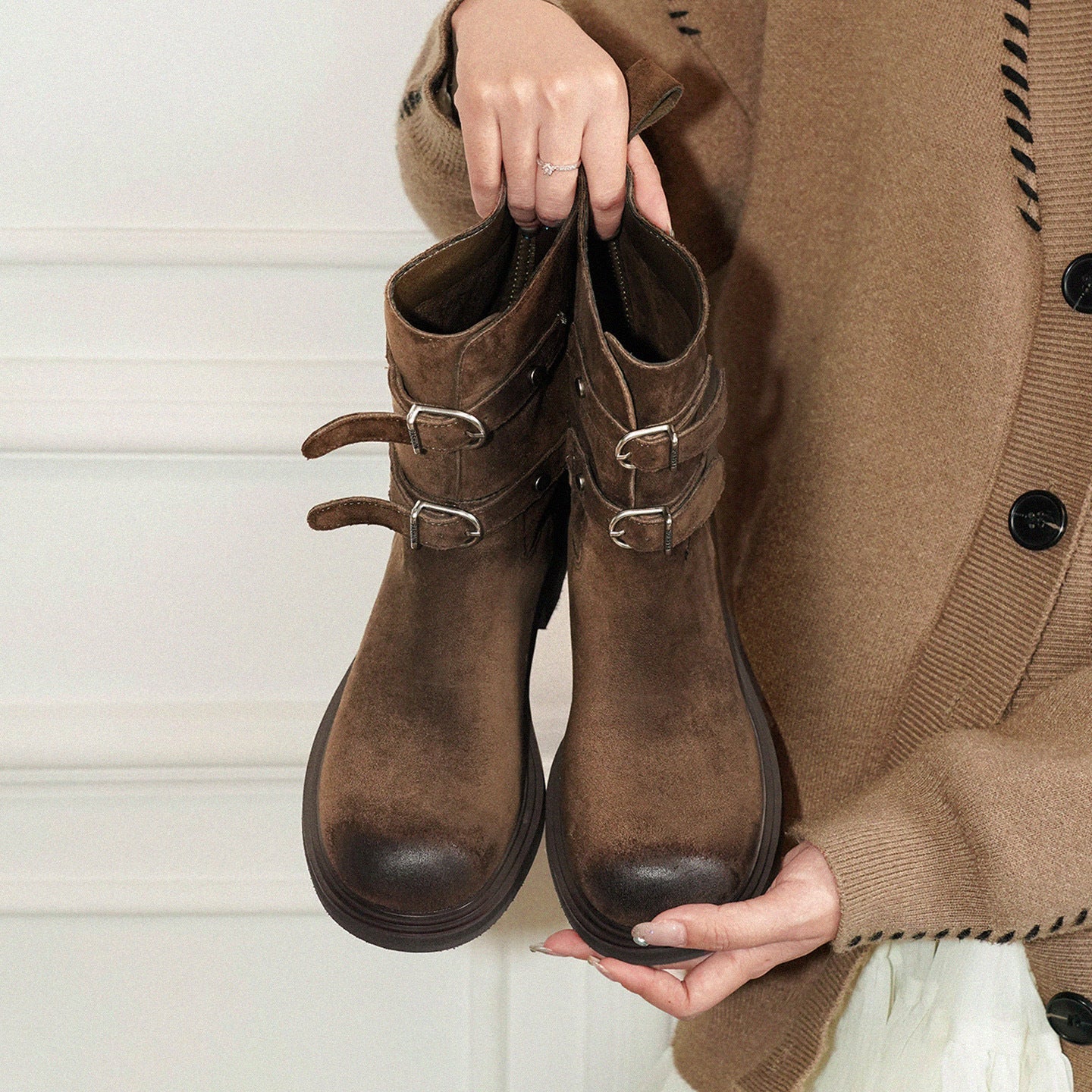 Damen Stiefel Stylisch Schnalle Robust Winter