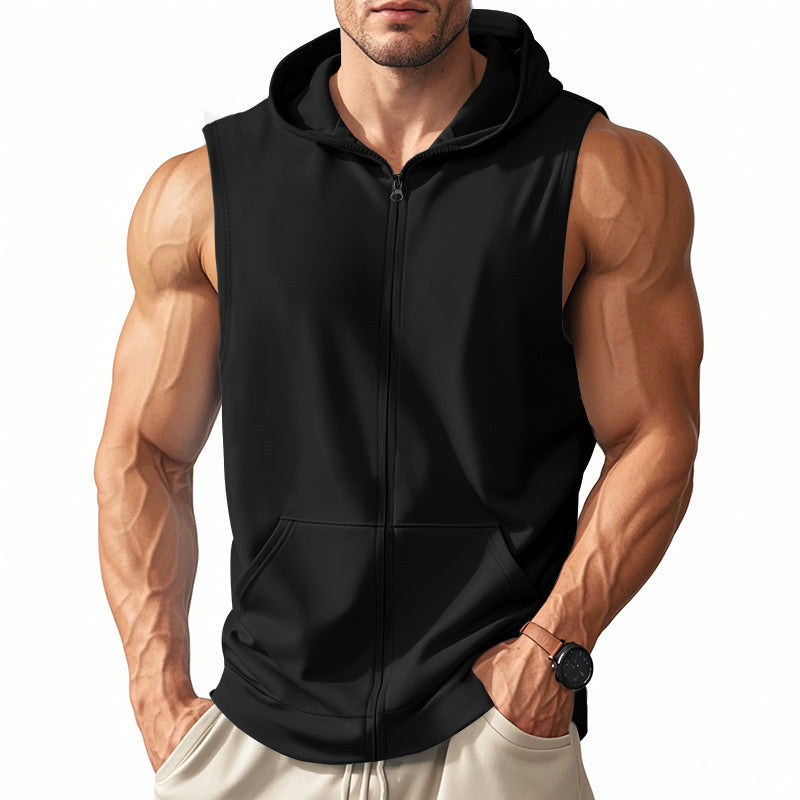 Herren Fitness-Hoodie Ärmellos Reißverschluss Sportlich Modern