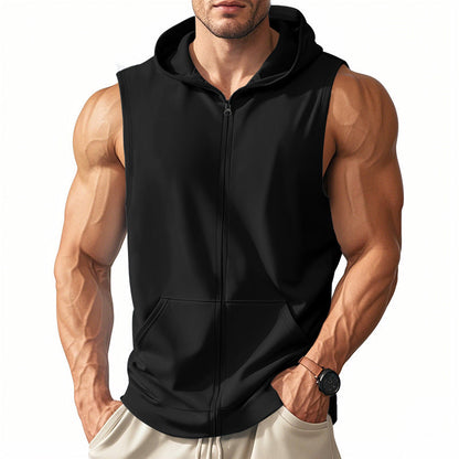 Herren Fitness-Hoodie Ärmellos Reißverschluss Sportlich Modern