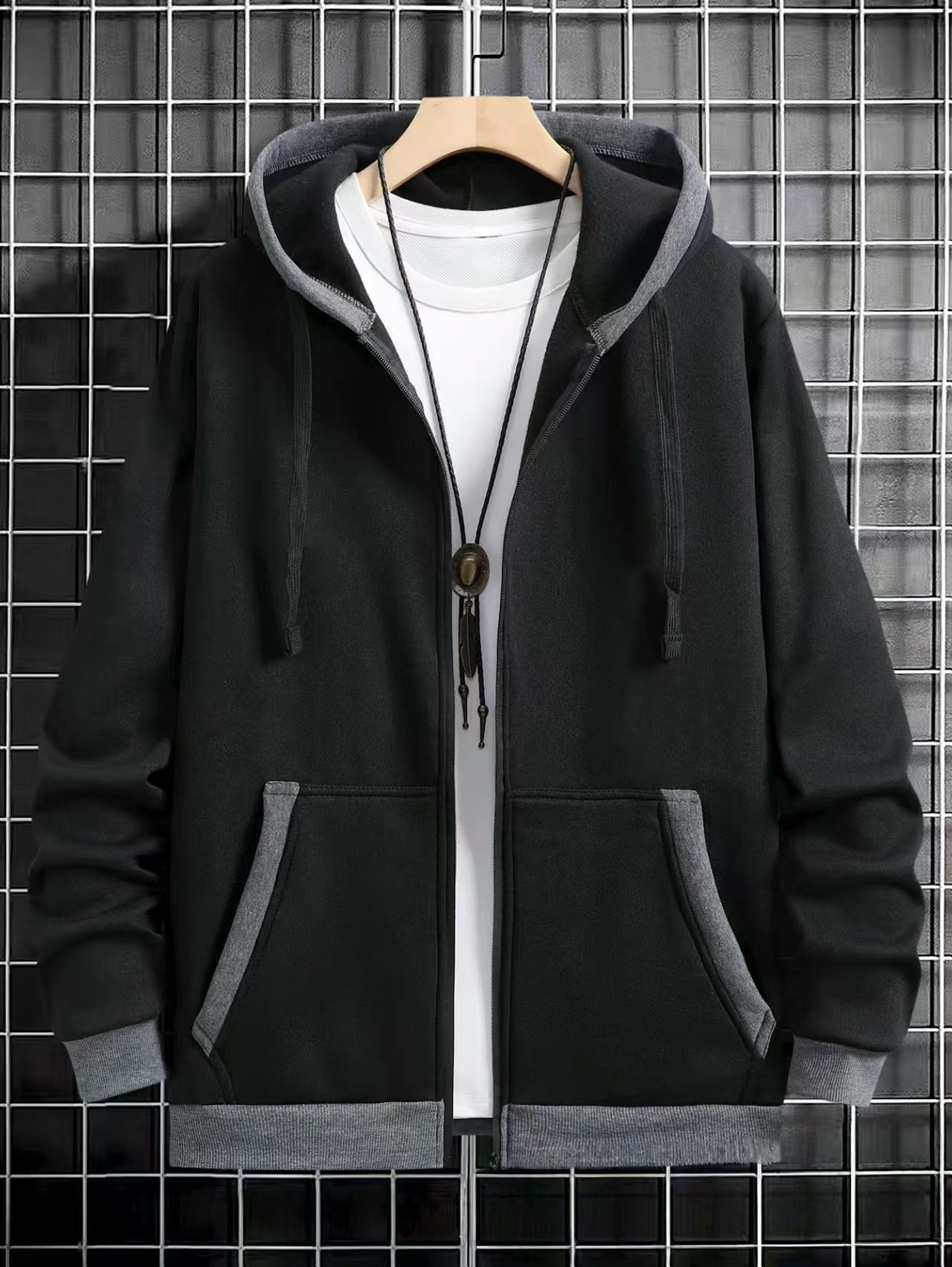 Herren Kapuzenpullover Reißverschluss mit Taschen Sportlich
