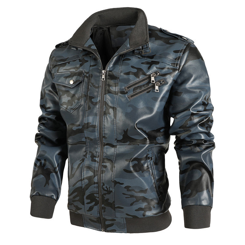Lederjacke Herren Camouflage Style Schwarz - BerlinGlamour