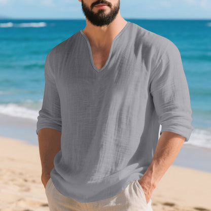 Herren Langarmshirt V-Ausschnitt Leicht Baumwolle Modern