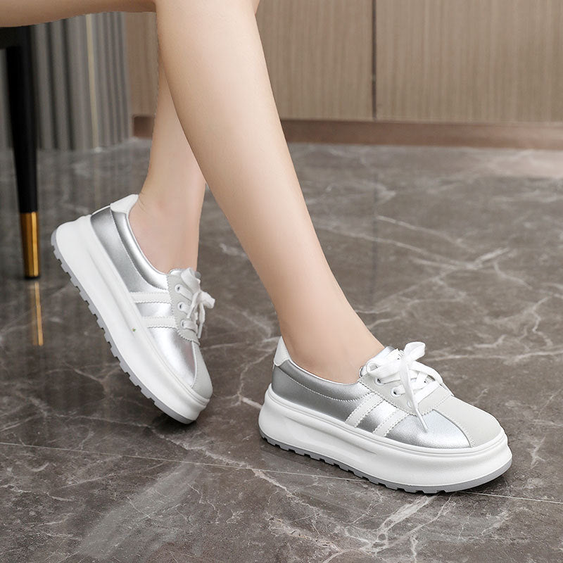 Damen Plateauschuhe Metallic Details Rutschfest Schick