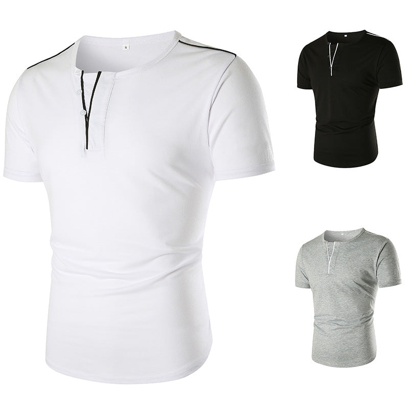 Herren T-Shirt Kurzarm mit Knopfleiste Kontrastnähte Modern