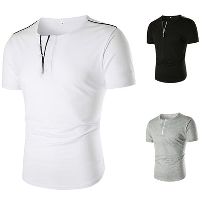 Herren T-Shirt Kurzarm mit Knopfleiste Kontrastnähte Modern