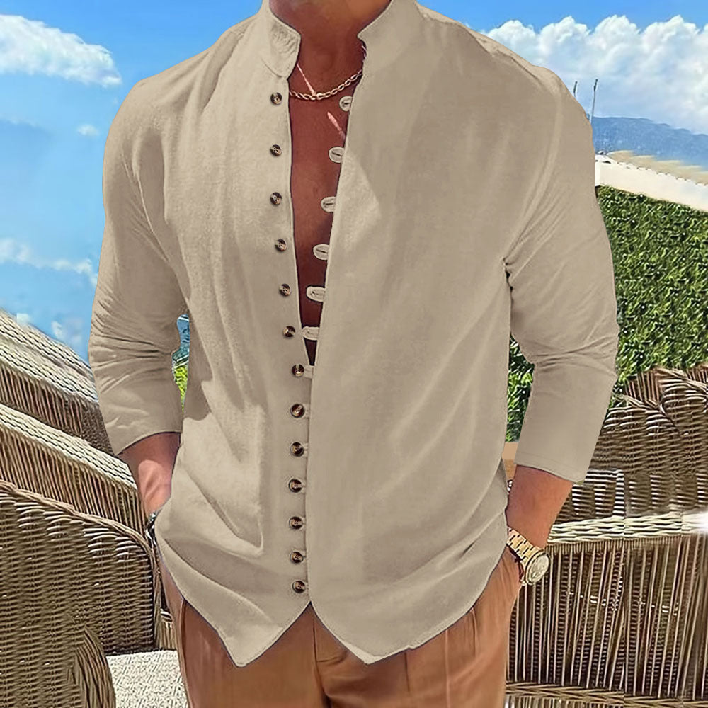 Herren Langarmhemd Modern Mandarin Kragen Elegant