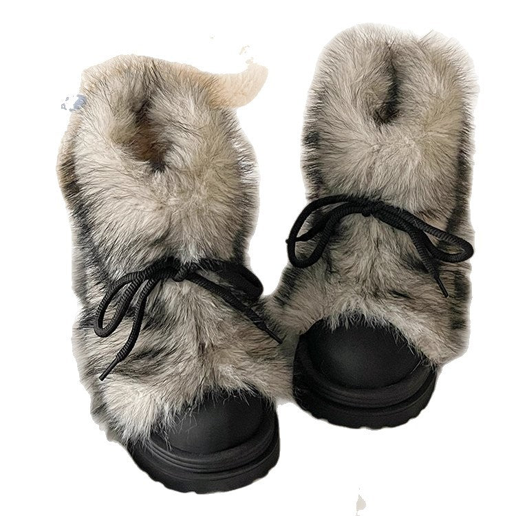 Damen Winterboots Flauschig Warm mit Kunstfellkragen Rutschfest
