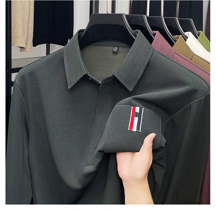 Herren Polohemd Langarm Modern Strukturiert mit Brusttasche