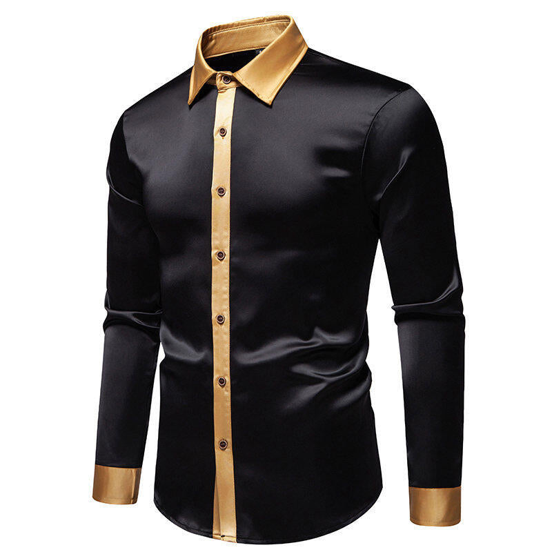 Herren Langarmhemd Modern Satiniert Kragen Eleganz