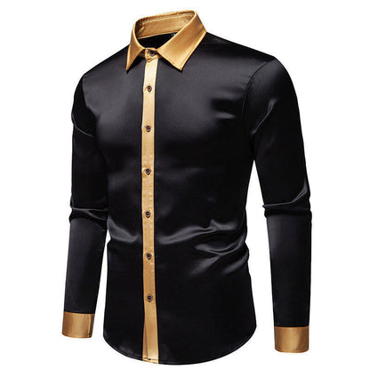 Herren Langarmhemd Modern Satiniert Kragen Eleganz