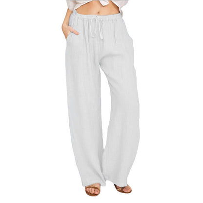 Weite Damenleinenhose Elastisch mit Taschen Sommer