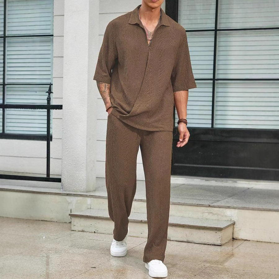 Herren Freizeitanzug Bequem Relaxed Fit mit Struktur Oberteil und Weite Hose