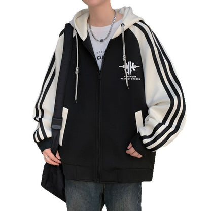 Herren Sportjacke Kapuzenjacke Kontrast Ärmel Modern