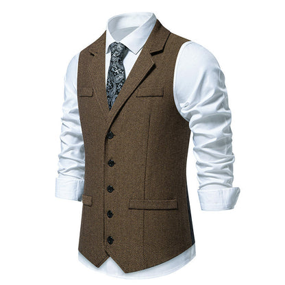 Herren Weste Herringbone Elegant Mit Taschen