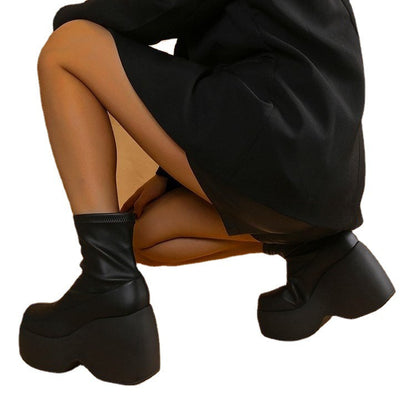 Damen Stiefel Ankle Boots Hoch Plateau Elastisch