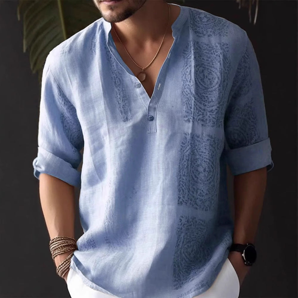 Herren Leinenhemd Modisch Elegant Knöpfe Sommer