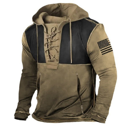 Herren Kapuzenpullover mit Flaggenmotiv und Schnürung